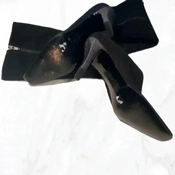 Stylish Black knee high day 2 nite side full zip vegan suede  leather boots 9 - Picture 2 of 5